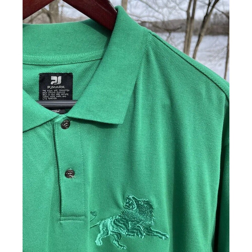 P J Mark Golf Polo Shirt Embroider Lion & #9 Green Cotton Blend Preppy Men 2XL